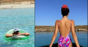 Λιάγκας και Αντωνά στο κρυφό νησί των Κυκλάδων Η Μαρία Αντωνά και ο Γιώργος Λιάγκας σε στιγμιότυπα από την απόδρασή τους στη Ρήνεια.